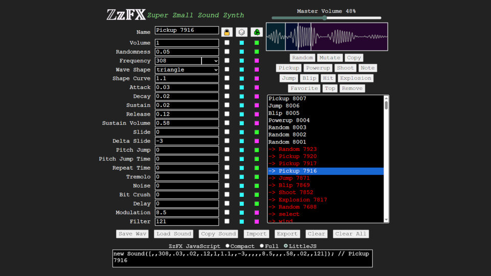 ZzFX Sound Effect Generator